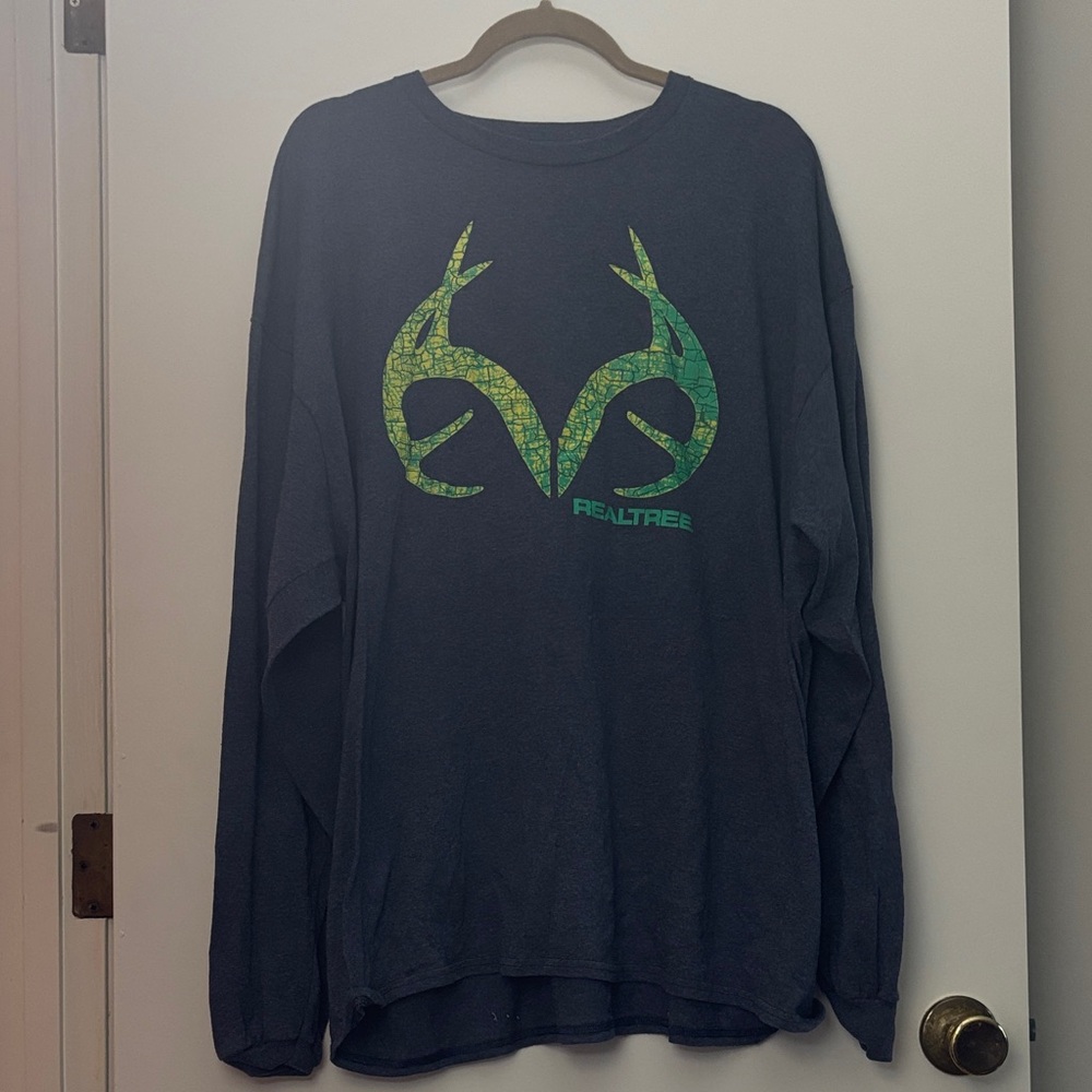 Realtree Navy Shirt with Green Logo